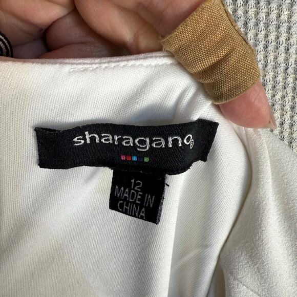 Sharagano Women's Size 12 Cream Gray Trimmed Bell Sleeve Shift Dress 3621 - Picture 8 of 9